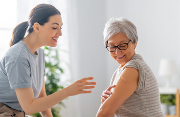 Senior woman after vaccination.