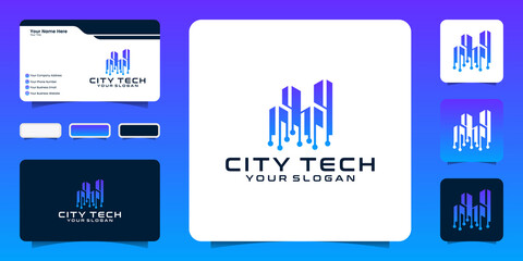 City tech logo template and business card