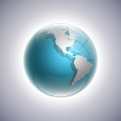 Globe icon with smooth shadows and white map of the continents of the world. Illustration