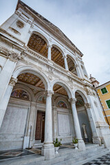 Fototapeta na wymiar Cityscape. View of facade exterior of Saint Peter and Francis cathedral (Duomo) in Massa-Carrara, Tuscany, Italy