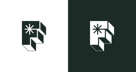 modern geometric letter F logo with star element, abstract 3D F initial logo, monogram, isometric logo template