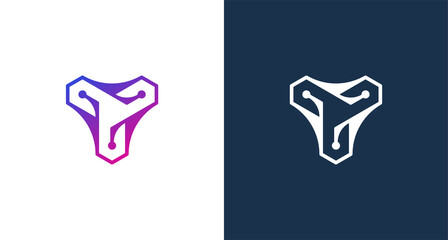 Modern and Abstract letter Y logo with connection dots element