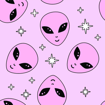 Seamless alien pattern. Hand drawn doodle background for textile, fashion wear, wrapping paper.