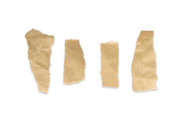 Recycled paper craft stick on a white background. Brown paper torn or ripped pieces of paper isolated on white background on with clipping path.