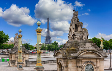 Place de la Concorde with Paris Eiffel Tower in background, Paris, France. Eiffel Tower is one of...