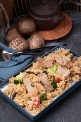 Japanese Sauce Fried Rice with Shiitake Mushroom and Broccoli