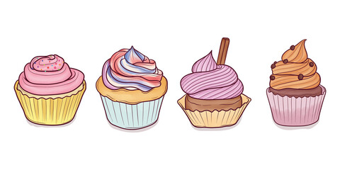 set of cute hand drawn cupcakes