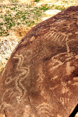 Rock in a southern Idaho desert with American Petroglyphs carved in it
