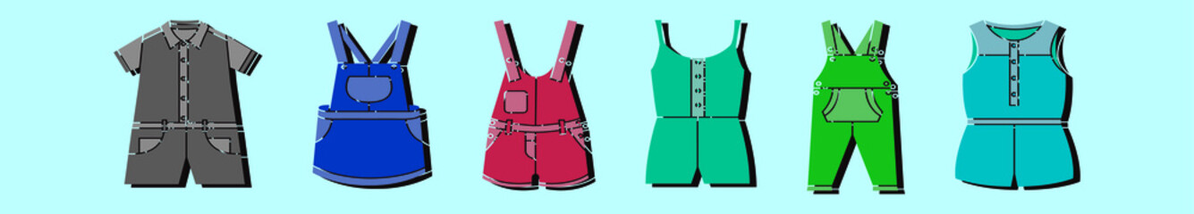 set of overalls cartoon icon design template with various models. vector illustration isolated on blue background