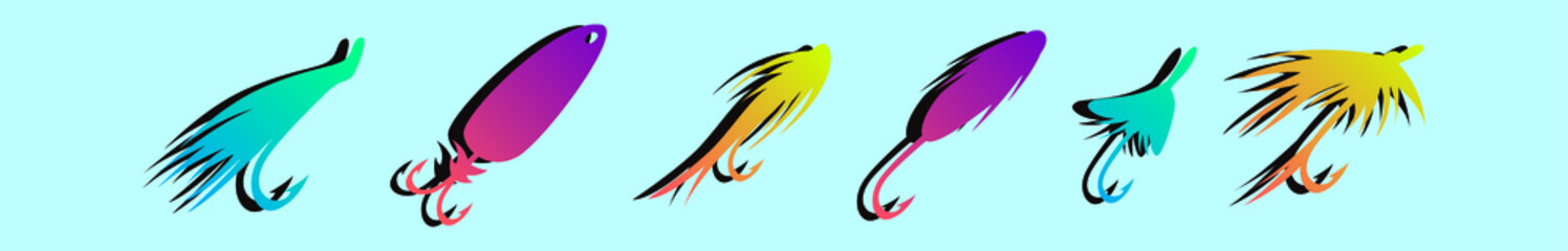 set of fishing cartoon icon design template with various models. vector illustration isolated on blue background
