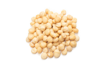 Macadamia nuts isolated on white background.