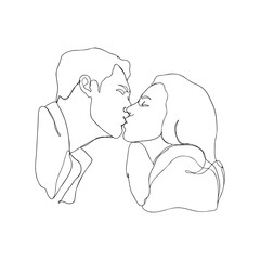 one line handrawn couple kissing