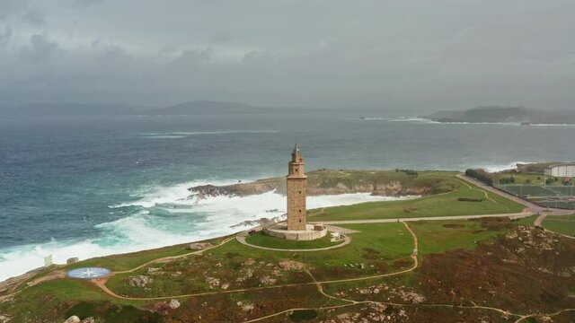 Tower of Hercules lighthouse in A Corunna Spain aerial view