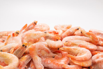 Fresh shrimps in ice. Top view.