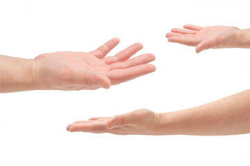 Male hand isolated on white background.