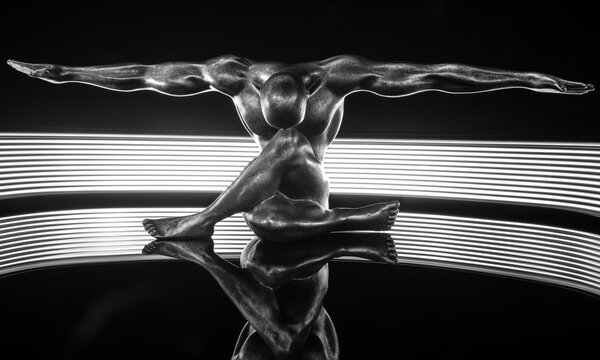 Eine m&auml;nnliche Statue wird in einer Pose dargestellt