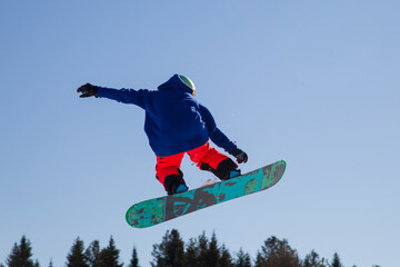 A snowboarder on a snowboard. Extreme winter sports.Rest in winter.