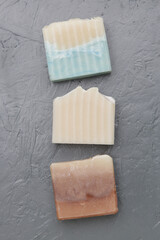 Natural handmade soap bar or solid shampoo. Package -free, zero-waste organic cosmetic.
