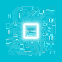 Circuit board. Electronic computer hardware processor technology. Motherboard digital chip. Tech science background. Integrated communication processor. Information engineering motherboard component