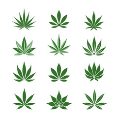 Cannabis, marijuana leaf icon set. Abstract hemp leaves. Business logotype nature concepts.