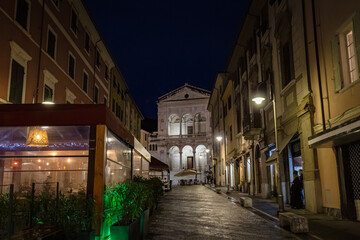Cityscape. Night street with Saint Peter and Francis cathedral (Duomo) in Massa-Carrara, Tuscany,...