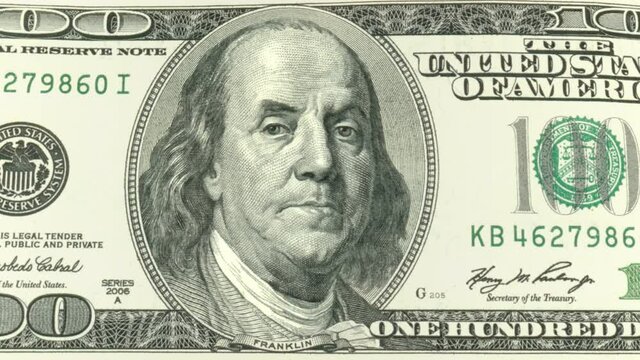 Sadness, joy and anger on Benjamin Franklin's face. One hundred dollars with the face of Benjamin Franklin. Three emotions on the face of the president.