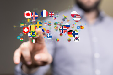 World map with all states and their flags,3d render.