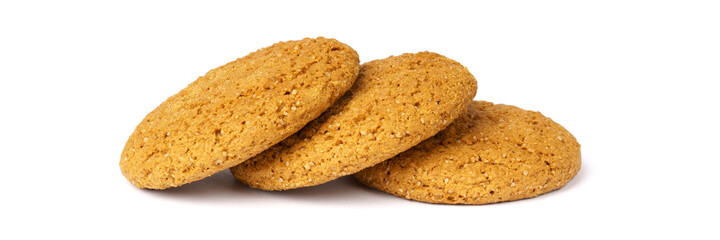 oatmeal cookies isolated on white background. three cookies