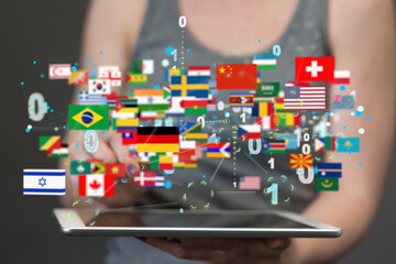 World map with all states and their flags,3d render.