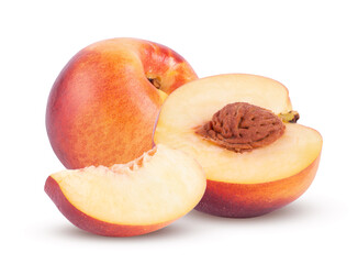 Organic Fresh peaches isolated on white background.