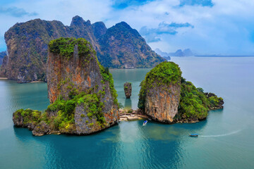 Aerial view of James Bond island in Phang nga, Thailand.