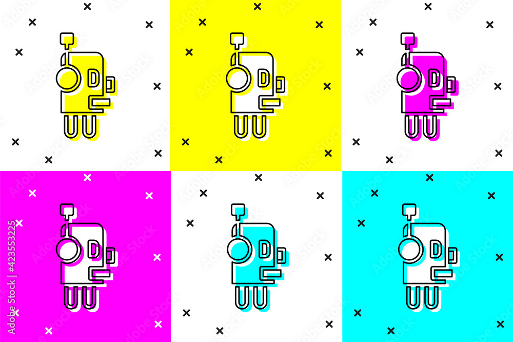 Poster set robot icon isolated on color background. artificial intelligence, machine learning, cloud comput