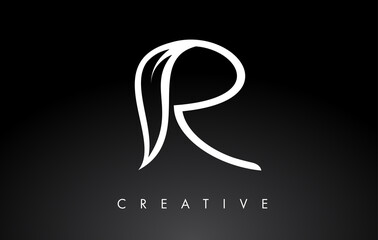 R Letter Logo with Monogram Leaf Concept in Black and White Colors