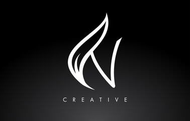 Obraz premium N Letter Logo with Monogram Leaf Concept in Black and White Colors