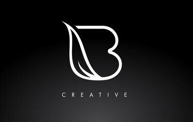 B Letter Logo with Monogram Leaf Concept in Black and White Colors