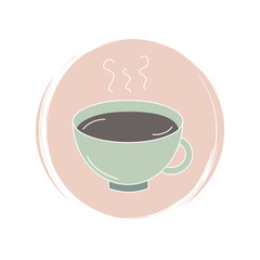 Cute logo or icon vector with coffee cup on circle with brush texture, for social media story and highlights