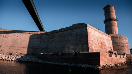 Sunset over the harbour  in Marseille