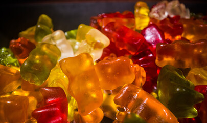 Colorful Gummi Bears or jelly babies in close-up - studio photography