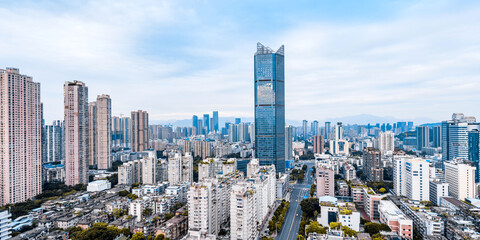 Naklejka premium Sunny scenery of Shimao International Center City, Fuzhou, Fujian, China