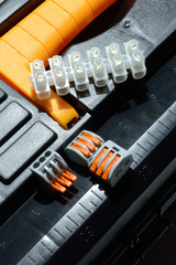 The clamping terminals are located on the tool box. close-up.