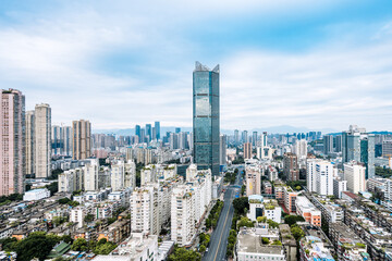Fototapeta premium Sunny scenery of Shimao International Center City, Fuzhou, Fujian, China