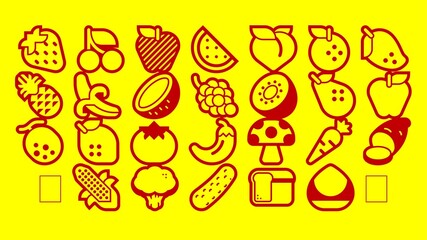 Food and drink emoji on yellow background. A simple illustration images. A good nutrition for diet.