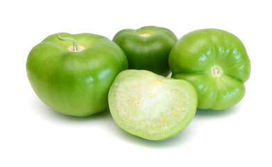 Stack tomato tomatillos fruits isolated on white background