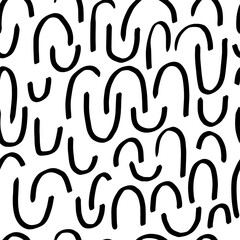 Seamless pattern with variety abstract shapes, lines, strokes, stripes. Background drawn with ink and marker in hand drawn style. Illustrations with natural texture in the Scandinavian style. Vector