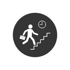 Businessman climbs the career ladder. achievements. performance schedule. Success, growth rates. Vector white icon illustration