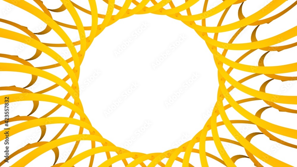 Poster yellow circular pattern from ribbons on a white background. graphic design. 3d rendering image.