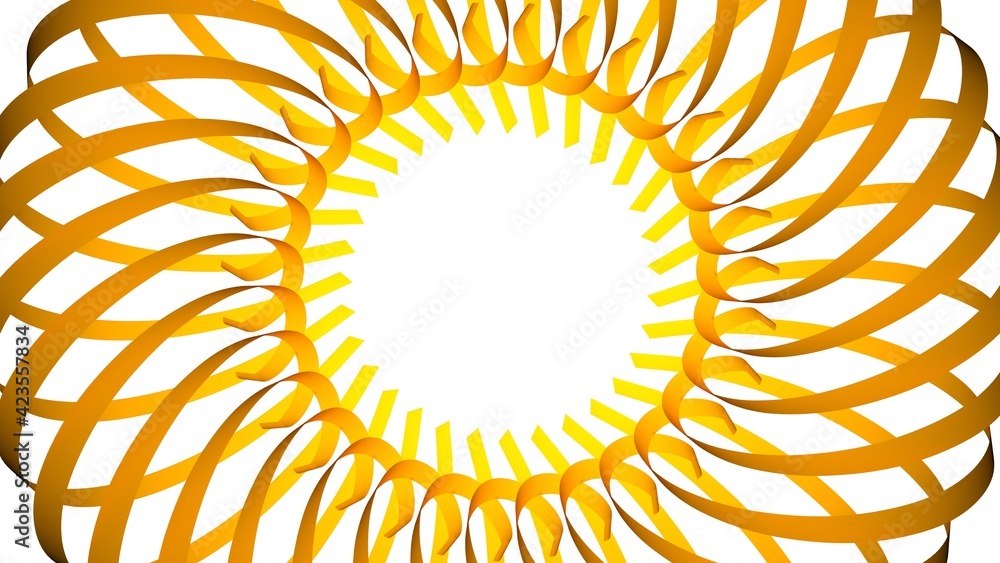 Poster yellow circular pattern from ribbons on a white background. graphic design. 3d rendering image.
