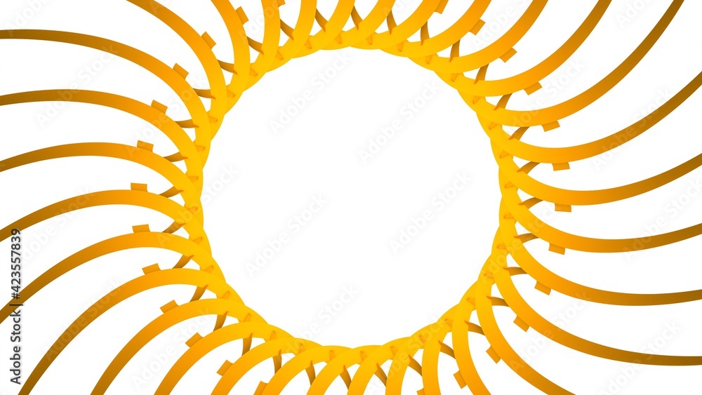 Poster yellow circular pattern from ribbons on a white background. graphic design. 3d rendering image.