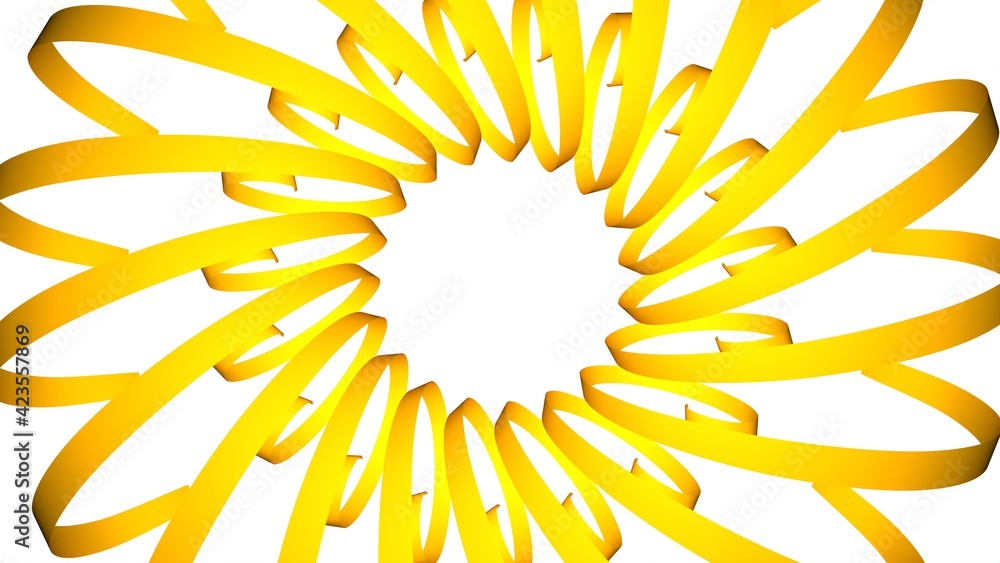 Poster yellow circular pattern from ribbons on a white background. graphic design. 3d rendering image.