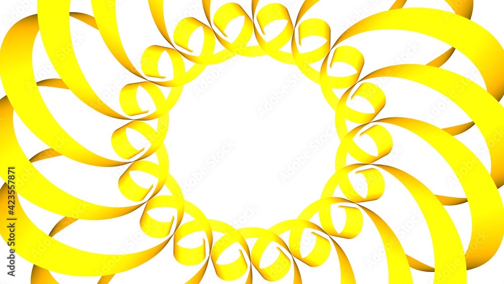 Poster yellow circular pattern from ribbons on a white background. graphic design. 3d rendering image.